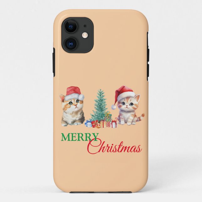 Coques Case-Mate iPhone Kitten Chat Père Noël Red Green Joyeux Noël Party (Dos)