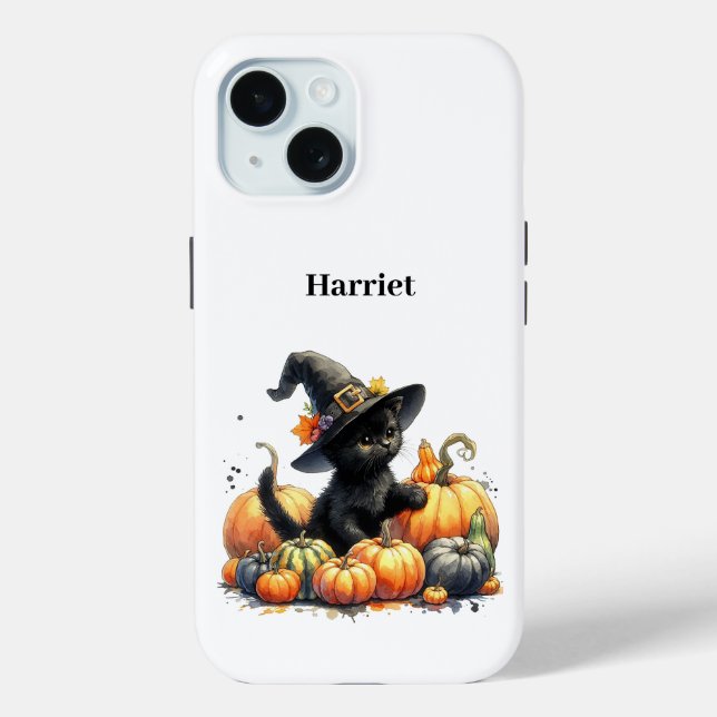 Coques Case-Mate iPhone Kitten d'Halloween noir avec Citrouilles et Casque (Verso)