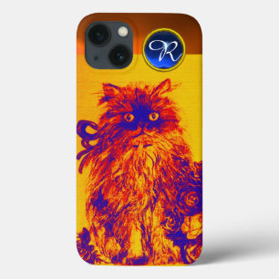 Coque Case-Mate iPhone KITTY CAT, KITTEN JAUNE BLEU ROSES Gem Monogramme