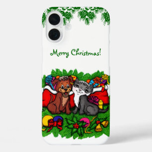 Coque Pour iPhone 16 Plus Kitty et chiot, Happy XMas