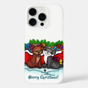 Coque iPhone 16 Pro Kitty et Puppy , Joyeux Noël