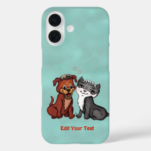 Coque Pour iPhone 16 Kitty et Puppy, Modifier votre texte