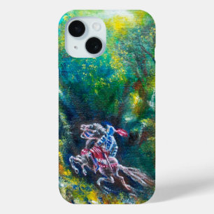 COQUE POUR iPhone 15 KNIGHT LANCELOT, CHEVAL EN FORÊT VERTE