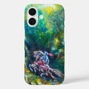 COQUE POUR iPhone 16 KNIGHT LANCELOT, CHEVAL EN FORÊT VERTE