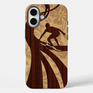 Coque Pour iPhone 16 Plus Koa Wood Surfer Faux Wood Surboard