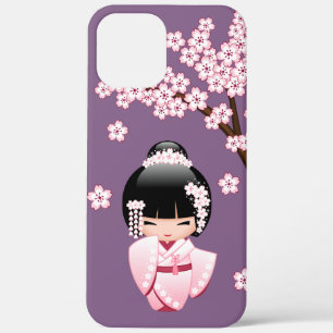 Case-Mate iPhone Case Kokeshi Doll en kimono rose sur fond violet