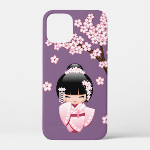 Case-Mate iPhone Case Kokeshi Doll en kimono rose sur fond violet