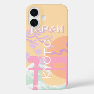 Coque Pour iPhone 16 Kyoto Japan Travel Art, Orange Pastel Art