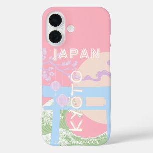 Coque Pour iPhone 16 Kyoto Japan Travel Art, Pink Pastel Travel Art