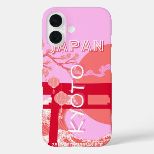 Coque Pour iPhone 16 Kyoto Japon Travel Art, Art de Voyage rose