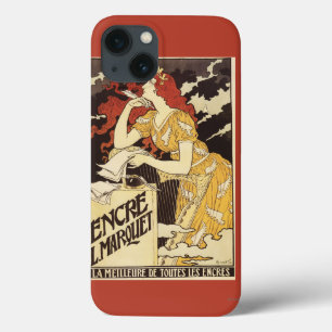 iPhone 13 Coque L. Marquet Ink Femme à tête rouge et harpe