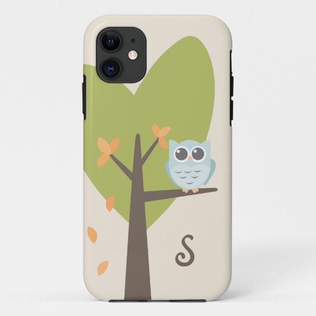 Coques Case-Mate iPhone La branche d'arbre mignonne de monogramme de hibou (Dos)