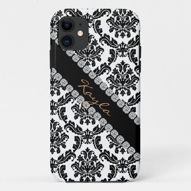 Coques Case-Mate iPhone La DAMASSÉ CHIC BLING je téléphone le NOIR et le (Dos)