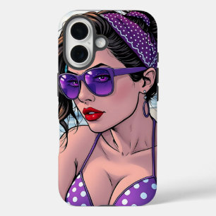 Coque Pour iPhone 16 La dame de plage à Shades, Bikini et Bandana