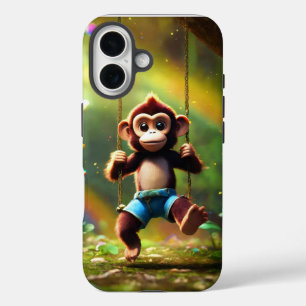 Coque Pour iPhone 16 La famille des chimpanzés se balancent dans la jun