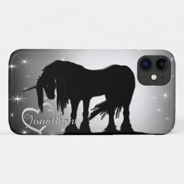 Coques Case-Mate iPhone La licorne noire mystique (Lune brumeuse) (Dos (Horizontal))