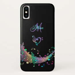 Coques Pour iPhone La musique colorée note le monogramme de coeur de