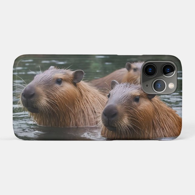 Coques Case-Mate iPhone La Nage Des Capybaras Dans La Rivière, (Dos (Horizontal))