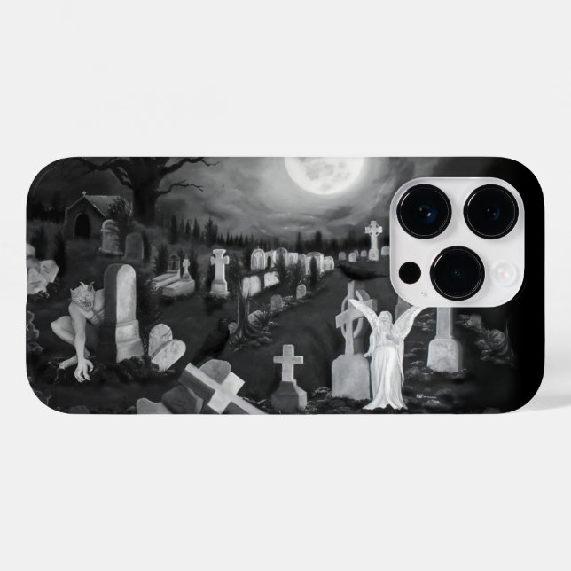 Coques Case-Mate iPhone La nuit sur le cimetière - Angel avec Diable (Verso (horizontal))