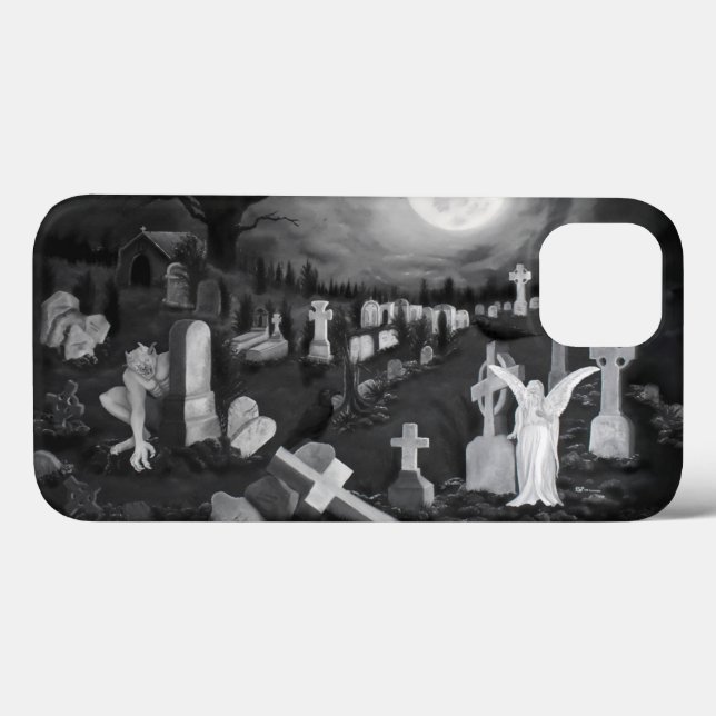 Coques Case-Mate iPhone La nuit sur le cimetière - Angel avec Diable (Verso (horizontal))