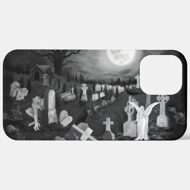 Coques Case-Mate iPhone La nuit sur le cimetière - Angel avec Diable (Retour (horizontal))