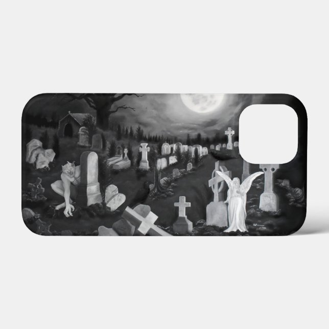 Coques Case-Mate iPhone La nuit sur le cimetière - Angel avec Diable (Verso (horizontal))