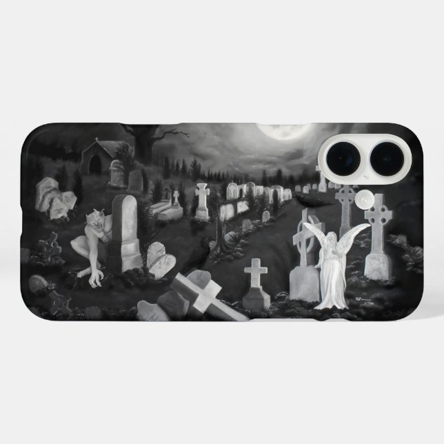 Coques Case-Mate iPhone La nuit sur le cimetière - Angel avec Diable (Verso (horizontal))
