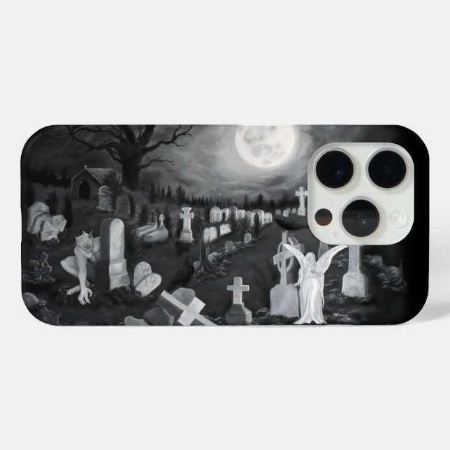 Coques Case-Mate iPhone La nuit sur le cimetière - Angel avec Diable (Verso (horizontal))