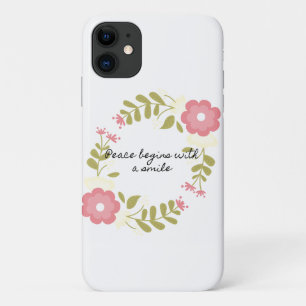 Case-Mate iPhone Case La paix commence par le sourire rose et vert fleur