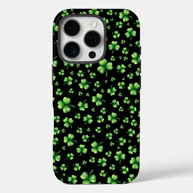 Coques Case-Mate iPhone La Saint-Patrick Aquarelle Trèfle sur fond noir (Verso)