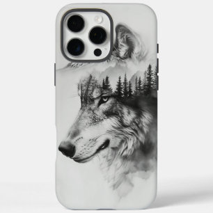 Coque iPhone 16 Pro Max La silhouette du loup fusionne avec les montagnes