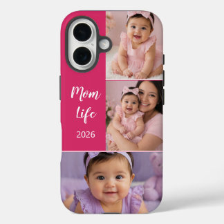 Coque Pour iPhone 16 La vie de maman personnalisée 3 Photo Rose