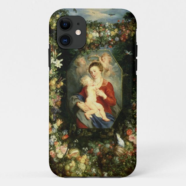 Coques Case-Mate iPhone La Vierge et l'enfant dans une guirlande de fruit (Dos)