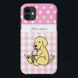 Coque iPhone 11 Laboratoire jaune léchant la bande dessinée de<br><div class="desc">Bande dessinée fantaisie et mignonne de labrador retriever créée par Naomi Ochiai du Japon. Un Labrador jaune semblant mignon et heureux a plaisir à lécher la crème glacée. Quelle heure joyeuse c'est ! ! Cadeau gentil pour les amoureux de les chiens qui aiment Labrador jaune. Nous avons de divers milieux....</div>
