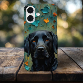 Coque Pour iPhone 16 Labrador noir en Feuille