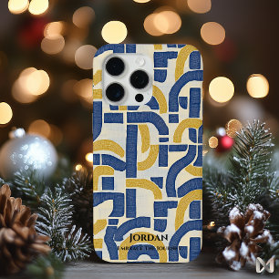 Coque Case-Mate iPhone Labyrinthe Abstrait en Arc – Élégance Bleue et Dor