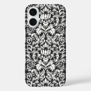 Coques iPhone 16 Lace noir blanc Damas Brocade