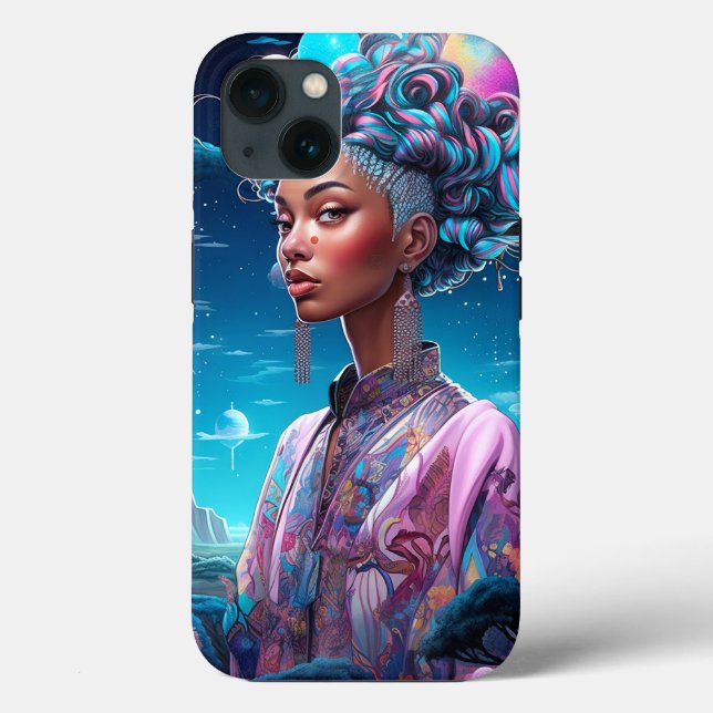 Coques Case-Mate iPhone Lady In Surreal World African American Art Purple (Verso)