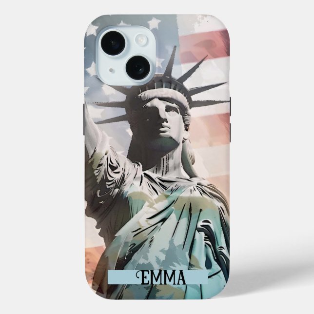 Coques Case-Mate iPhone Lady Liberty et le drapeau américain Nom personnal (Verso)
