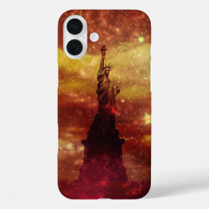 Coque Pour iPhone 16 Plus Lady Liberty étoiles rouges et jaunes