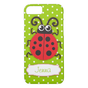 Coques Pour iPhone Ladybug filles nom vert rouge