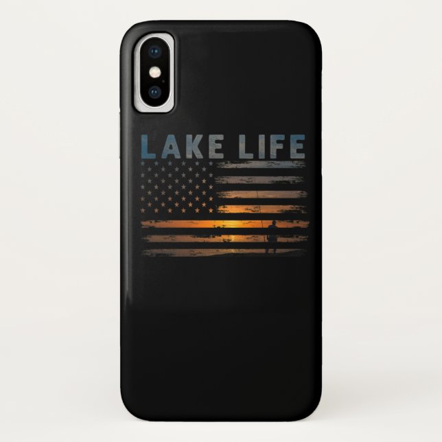 Coques Case-Mate iPhone Lake Life Fishman Sunset American Flag Bass Fish (Dos)