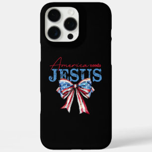 Coque iPhone 16 Pro Max L'Amérique a besoin de Jésus Christian Drapeau USA