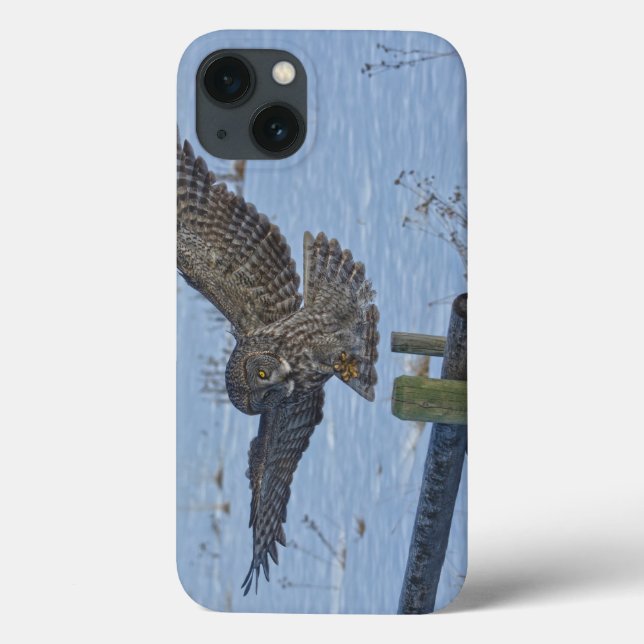 Coques Case-Mate iPhone Landing Great Grey Owl and Fence Wildlife Photo (Verso)