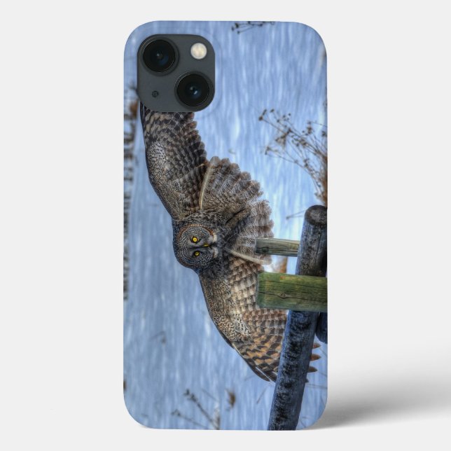 Coques Case-Mate iPhone Landing Great Grey Owl and Fence Wildlife Photo II (Verso)