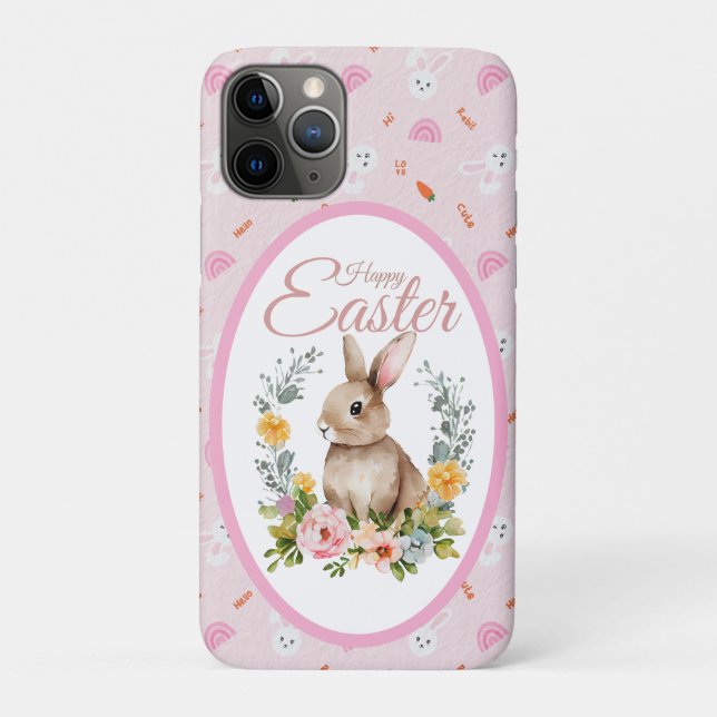 Coques Case-Mate iPhone Lapin de Pâques à l'aquarelle avec couronne floral (Dos)