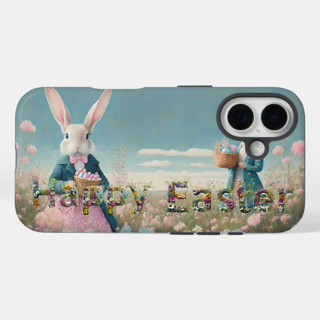 Coques Case-Mate iPhone Lapin de Pâques avec oeufs de Pâques Joyeux Pâques (Verso (horizontal))