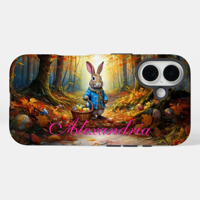 Coques Case-Mate iPhone Lapin de Pâques dans la forêt (Verso (horizontal))