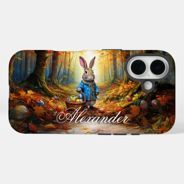 Coques Case-Mate iPhone Lapin de Pâques dans la forêt (Verso (horizontal))