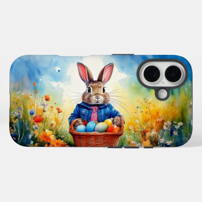 Coques Case-Mate iPhone Lapin de Pâques dans la forêt (Verso (horizontal))